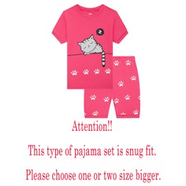 Family Feeling Little girls Cat Pajamas Short Sets 100% Cotton Toddler Kid 4T