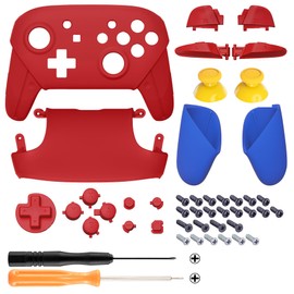 eXtremeRate Replacement Handle Housing Buttons Set for NS Switch Pro Controller, Front Case/Back Shell & Thumbsticks ABXY D-Pad Buttons, Grips Case Accessories for Switch Pro Controller Passion Red &