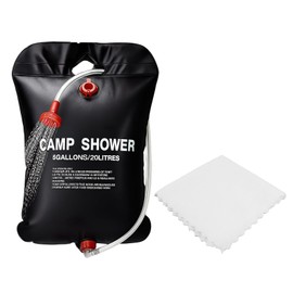Dedoda 5 GallonsSolar Shower Bag with a Cotton Towel, 20L Portable Solar Heating Camping Shower Bag for Outdoor Traveling Hiking Summer Shower, Cold ＆ Hot Water Hiking Climbing (Black)