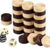 Bivomon Classic Wooden Checkers Stackable Pieces, Backgammon Pieces, Set of