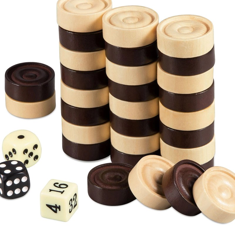 Bivomon Classic Wooden Checkers Stackable Pieces, Backgammon Pieces, Set of
