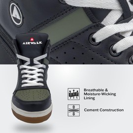 Airwalk Arena Mid Top Composite Toe Men’s Industrial Work Shoes, Black/Olive, Size 14, Medium, Comfortable & Light Work Shoes for Men, Electric Hazard, Slip Resistant