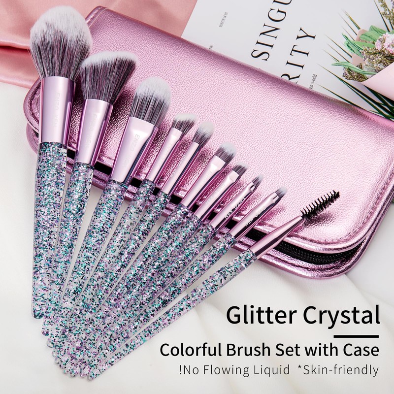 Enzo Ken Makeup Brushes with Cosmetic Bag, 10 Pieces Synthetic