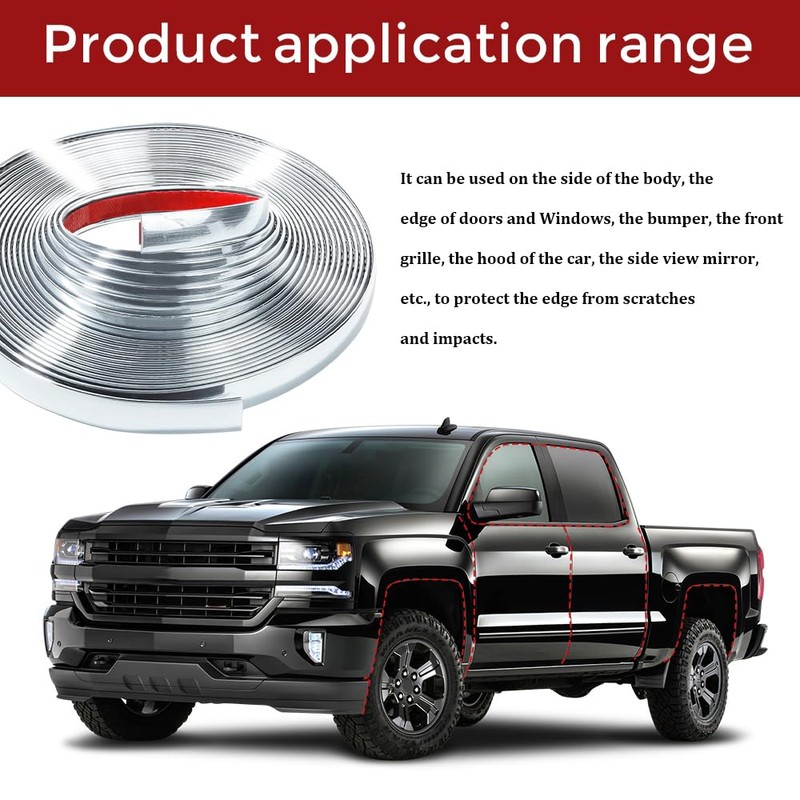 25FT Automotive Chrome Trim Molding, 1/2 Inch Wide, Silver