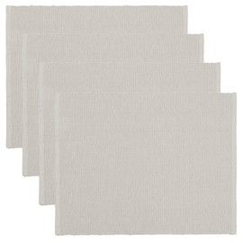 LINUM Plain Pack of 4 Placemats 35 x 46 cm 100% Ribbed Cotton Washable Light Grey