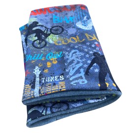 Wollhuhn Eco Girls/Women/Boys Warm Slip-On Scarf/Neckerchief Inner Fleece Lined Many Designs Winter Transitional Periods (Made of Organic Fabrics) 20220522, Cool Stuff Denim Blue