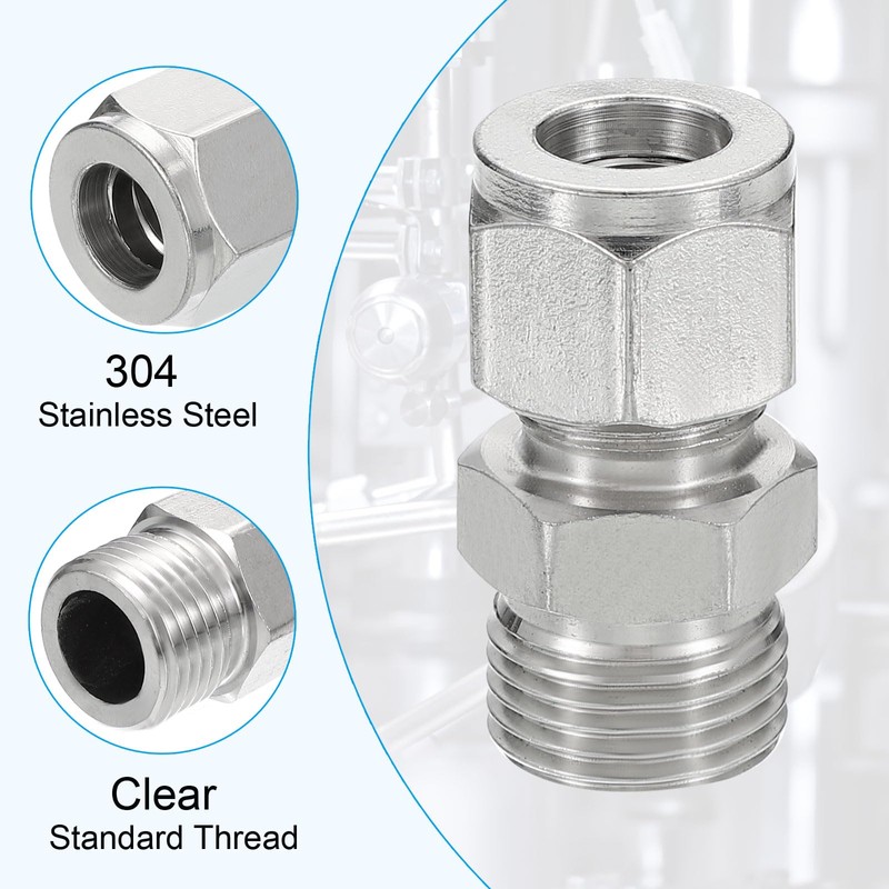 PATIKIL 1/2G x 12mm 304 Stainless Steel Compression Tube Fitting,