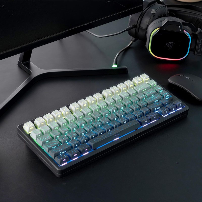 dagaladoo White/Grey Topographic keycap Sets Line Backlit Gradient keycaps Shine