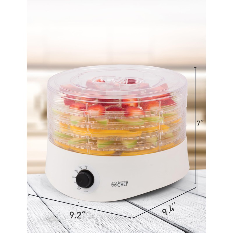 Commercial Chef Food Dehydrator, Five 9.25” BPA-Free Plastic Trays, Dehydrates