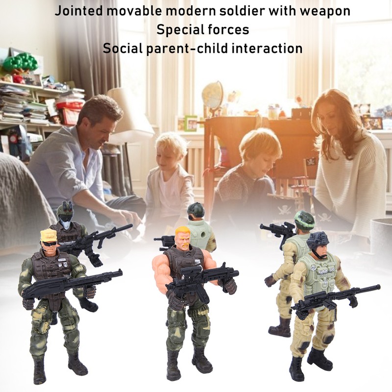 6PCs Movable Military Soldier Police Models with Joint and Weapons