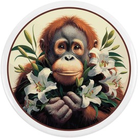 Azeeda 58mm 'Baby Orang Utan mit Lilien' Pin Knopf-Abzeichen (BB00128922)