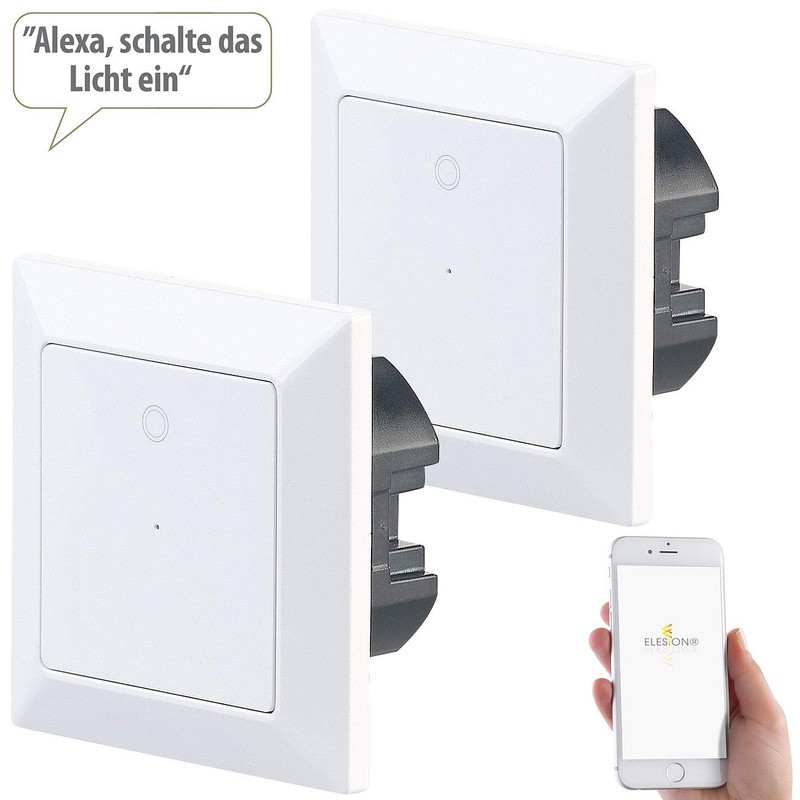 Luminea Home Control Lichtschalter WiFi: 2er-Set WLAN-Lichttaster, App, komp. zu