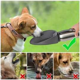 URPOWER- Botella de agua grande para perros de 800 ml (27 oz), botella de agua de viaje de acero inoxidable con doble pared aislante, dispensador de agua portátil a prueba de fugas, bebedero para masc