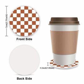 Brown Checkered Steering Wheel Cover Anti-Slip and Practical 14.5-15 Inch Universal Steering Wheel Cover with 2 Pieces Car Coasters Suitable for Men Women