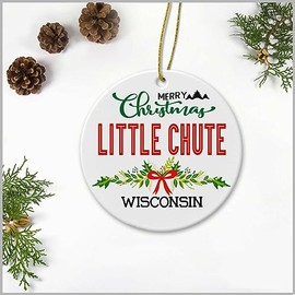 Merry Christmas Little Chute Wisconsin Ornament - Plastic Round Decoration Ornament Keepsake Christmas Tree Decor Housewarming Gifts Ideas for Friends, Family Members, Couples and Newlywed