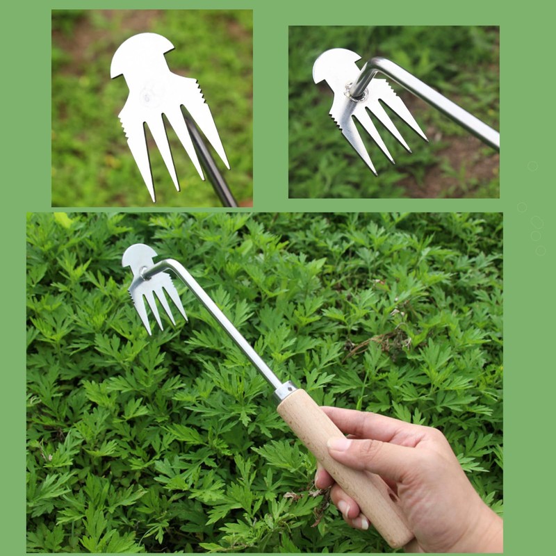 SAILINMUJIMI Weed Remover Tool Set ，3-Piece with Wood Handle, Serrated