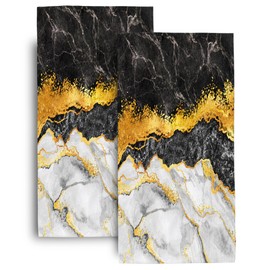 Black Gold Hand Towels for Bathroom Decor Set of 2,Marble Decorative Bathroom Bath Hand Towels Soft Absorbent Hand Towel for Bathroom Kitchen Home Farmhouse Gym Yoga Spa 14"x28"