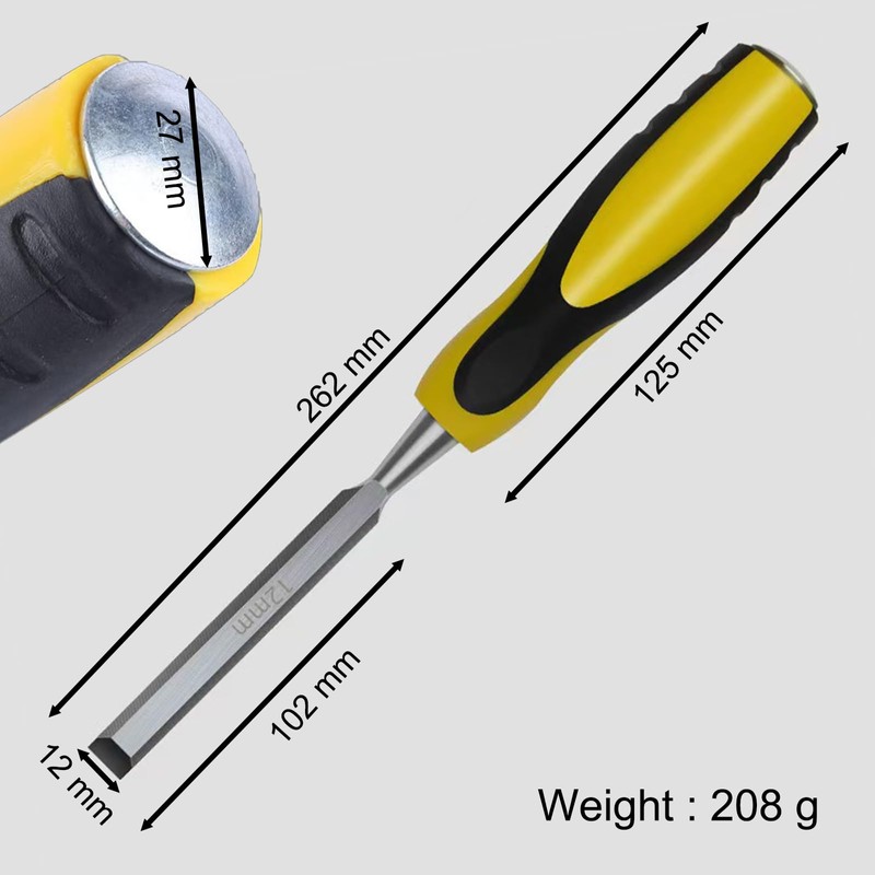 BJDSI 1/2" Wide Blade Wood Chisel,Extended Length,Sharp,High Hardness,Monolithic Construction.
