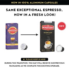 Roastesso Espresso Capsules, Hioncaff, Intensity 10, Compatible with Nespresso Original Machines, High Caffeine, Dark Roast Ristretto, Single Serve Recyclable Coffee Pods (40 Count)