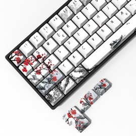 MOLGRIA Plum Blossoms Keycaps 80 Set, PBT Cherry Profile Deutsch Key Caps for 60/75 Percent Cherry MX Switch Mechanical Gaming Keyboard German ANSI/ISO Layout