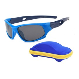 JoXiGo Kids Sports Sunglasses Polarized Shatterproof Sunglasses for Boys Girls (3-12 Years) + Glasses Straps + Glasses Case, Dark Blue 02