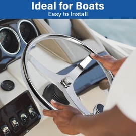 Amarine Made Stainless Steel Boat Steering Wheel 3 Spoke 15-1/2" Dia, with 1/2"-20 Nut and Turning Knob for Teleflex Cable Helm