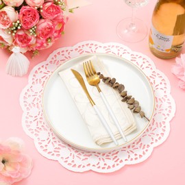 Yexiya 200 Pcs Doilies Paper Doilies Lace Paper Doilies Disposable Foil Lace Paper Doilies Placemats Doily Paper Pad Paper Placemats for Cakes Crafts Party Wedding Decor (White)