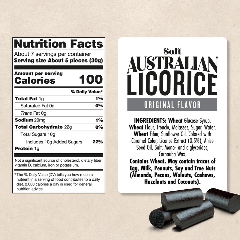 Darrell Lea Soft Australian Licorice, Original Black Flavor, 7 Ounce