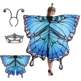 Disfraz de mariposa para mujer, juego de alas de hada, diadema y máscara para Halloween, cosplay, festivales y sesiones de fotos, Azul, Talla única