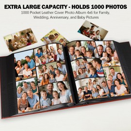 Aevdor Photo Album 4x6 1000 Pockets, Leather Cover Extra Large Capacity Family Wedding Anniversary Baby Picture Album, Acid-free Pages 4x6 Photo Album Holds 1000 Horizontal and Vertical Photos (Brown)