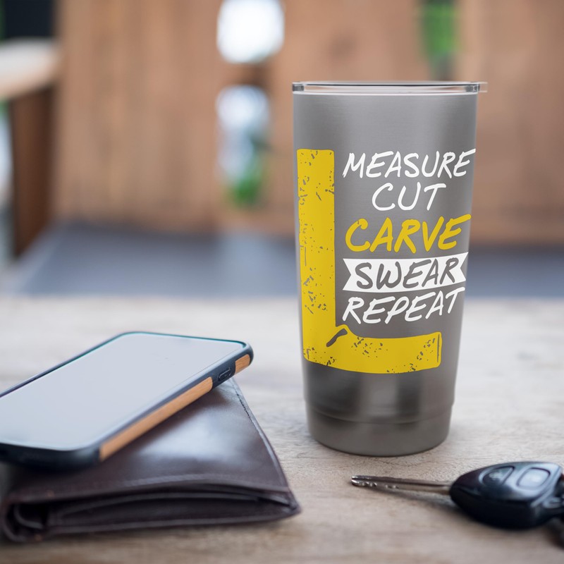 Measure Cut Carve Swear Repeat Funny DIY Workshop Stainless Steel