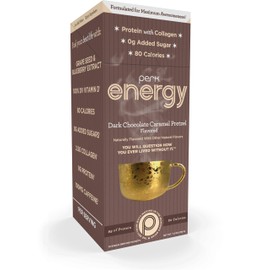 Perk Energy Original Dark Chocolate Salted Carmel Pretzel Flavored Drink Powder (10 Servings Stickpack) - Gluten-Free, Peanut-Free, Soy-Free