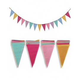 luvilly12 Pack Pennant Banner Flags, Imitated Linen Bunting Banner Multicolor Fabric Triangle, Pennant Flags，Decorative Flag for Party Decoration/Festival Events