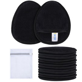 SINLAND Reusable Makeup Remover Pads For Face,Eye,Lips Microfiber Gentle Facial Cleansing Cloths for All Skin Types Friendly for Makeup Remover With Laundry Bag Black Pack of 12
