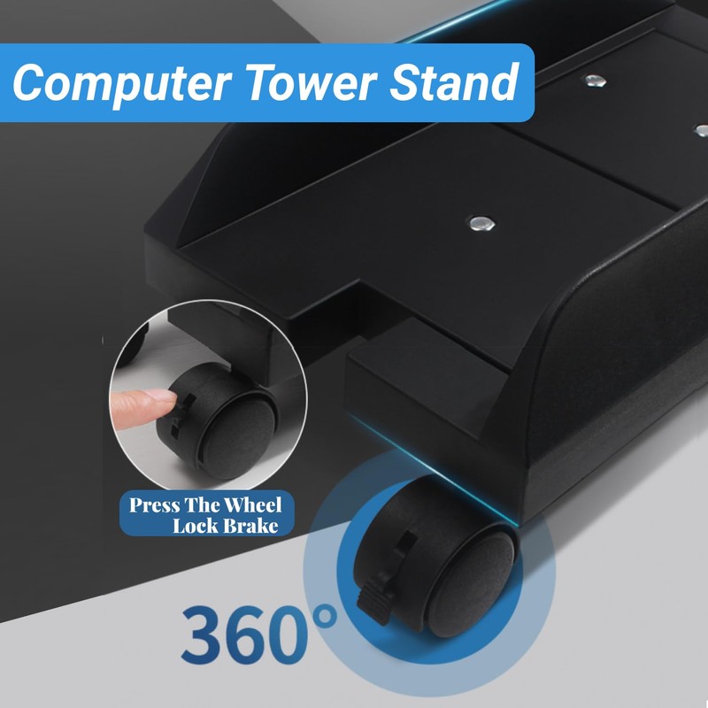 Computer Tower Stand, Ventilated Adjustable Mobile CPU Stand with 4