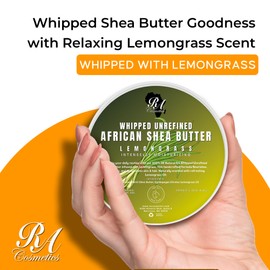 RA COSMETICS Whipped Shea Butter Lemongrass - 100% Pure and Natural African Shea Butter - Ultimate Handcrafted Moisturizer with Essential Vitamins for Radiant Skin and Luscious Hair - 6oz Jar