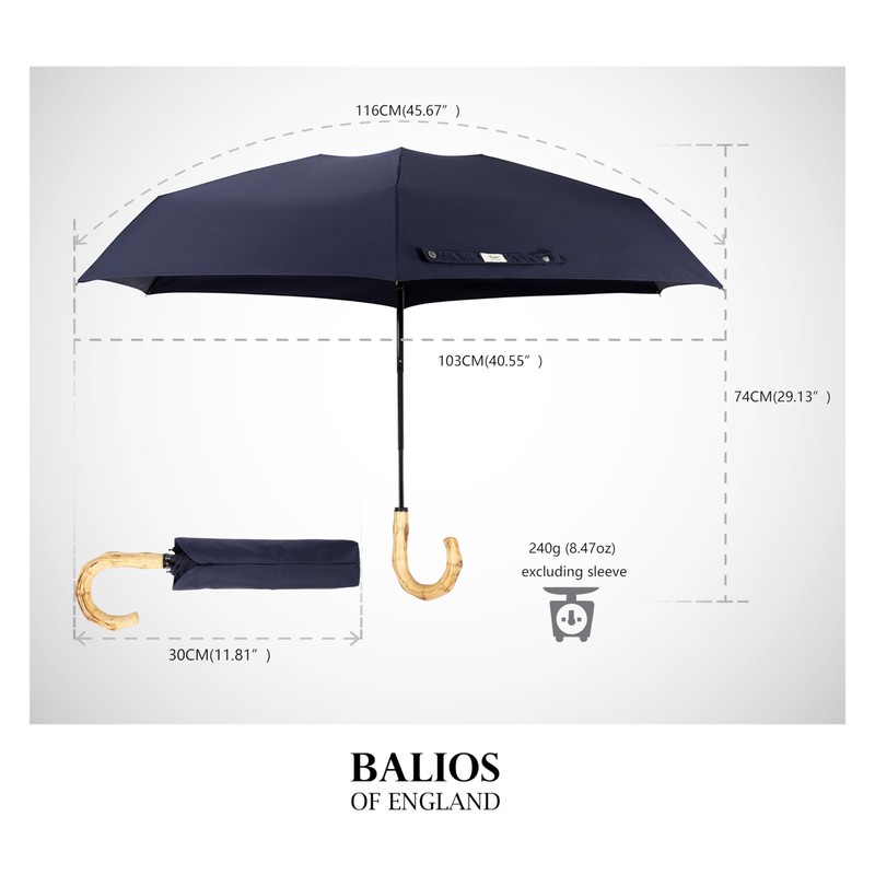Balios Compact Umbrella Manual Mini Windproof, Full Size Canopy, Real