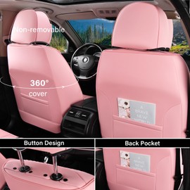 Coverado Car Seat Covers Front Seats, 2 Piece Car Seat Protector with Lumbar Support & Removable Headrest, Breathable Leather Seat Cushion Universal Fit for Truck Automotive Vehicles Pink