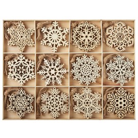 JOIEDOMI 96 Pcs Snowflake Decorations Ornaments Wood Slices, Christmas Party Favors Blank Unfinished Wooden Xmas Hanging DIY Ornaments Tree Decorations Indoor Crafts