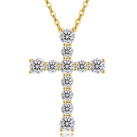 KRKC&CO Cross Necklace for Women, Sterling Silver Pendant, Anniversary Birthday Gift for Wife, Mom Wedding, 1.2mm, 20in, 14K Gold