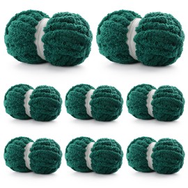 8 Pack Chunky Yarn for Hand Knitting - Chenille Yarn for Crocheting - 224 Yds Chunky Blanket Yarn Jumbo, Thick Fluffy for Knitting Blankets, Super Bulky Yarn 61.6 Oz (Dark Green)