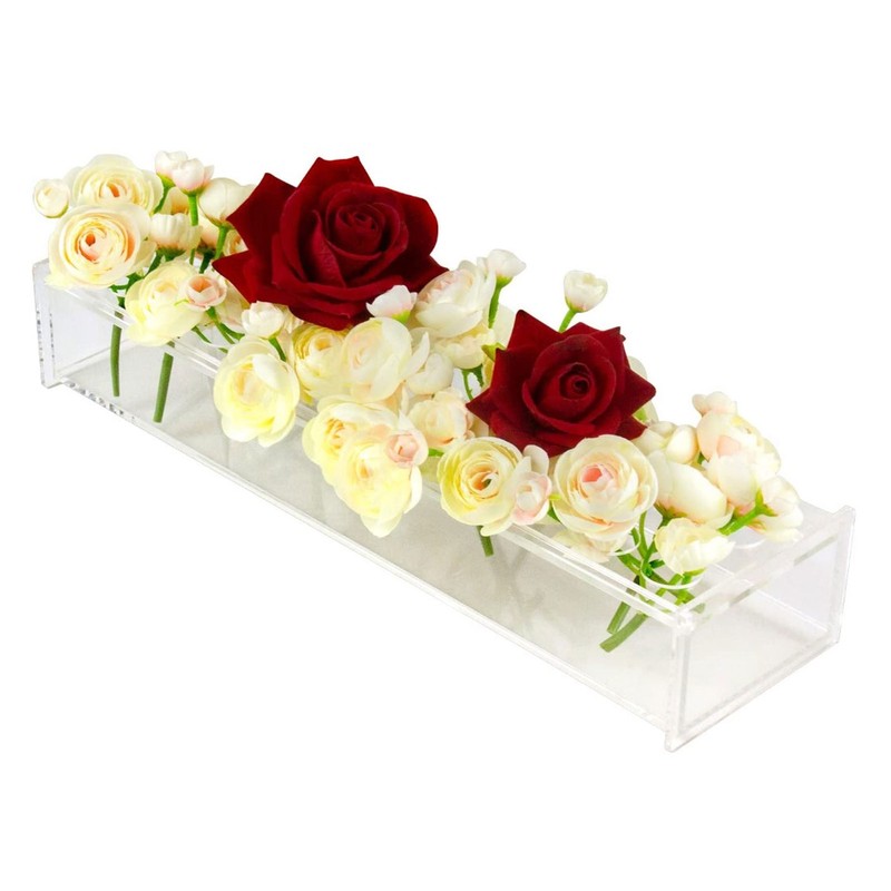 Rectangular Floral Centerpiece Clear Acrylic Flower Vase for Dining Table