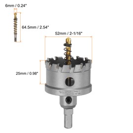 sourcing map Carbide Hole Saw Kit 52mm (2-1/16") Metal Hole Cutter Set with 2pcs Center Drill Bits Springs 1pcs Wrench for Stainless Steel Copper Iron Aluminum