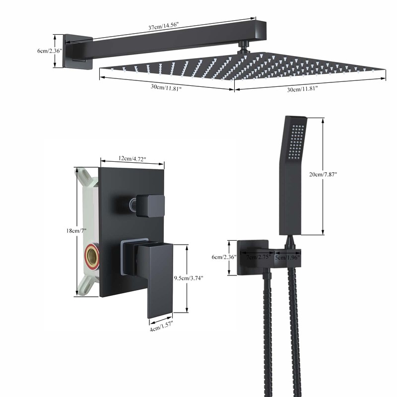 Ackwave Shower Faucet Matte Black Shower System with 12 Inches