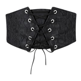 JasGood Women's Elastic Wide Waist Belt Lace-up Tied Waspie Corset Belt for Dress, A-Black