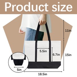 OKBA 4 PCS Stylish canvas tote bags for women,blank large size tote bag With zipper,tote bag with pockets