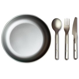 7.5Inch Titanium Plate With Knife Fork Spoon Set Of 4 - Ultralight For Backpacking, Hiking, Travel Dinnerware Easy Clean Compact