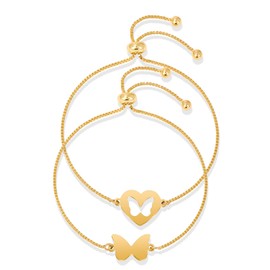 Raicegs 18K Gold Plated Friendship Bracelet Bff Matching Butterfly Charms Bracelet Set for Women Gifts for Teen Couples Best Friend Adjustable Bracelet