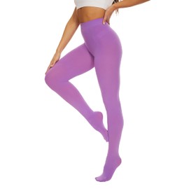 DUCMODA Womens 80 Denier Opaque Tights, Women's Soft Solid Color Footed Pantyhose, High Waist Stocking with 30+ Colors-Light Purple-2XL-3XL