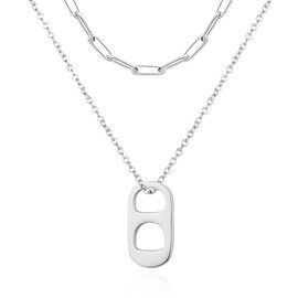 Hifunny Soda Cap Tab Necklace Layered Paperclip Soda Can Cap Pendant Necklace for Women Fashion Jewelry (Silver)